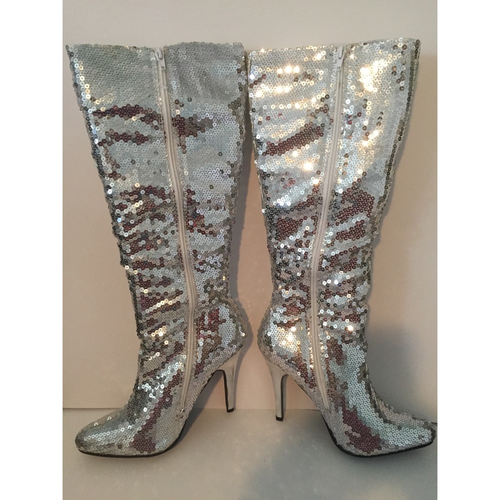 Silver SEQUIN Heeled Boots! 10 - Picture 6 of 6